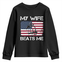Funny Husband Sarcastic Youth Sweatshirt American Flag My Wife Beats Me - Wonder Print Shop