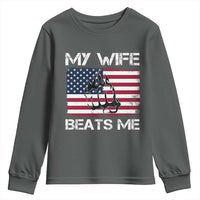 Funny Husband Sarcastic Youth Sweatshirt American Flag My Wife Beats Me - Wonder Print Shop