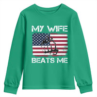 Funny Husband Sarcastic Youth Sweatshirt American Flag My Wife Beats Me - Wonder Print Shop
