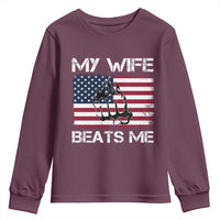 Funny Husband Sarcastic Youth Sweatshirt American Flag My Wife Beats Me - Wonder Print Shop