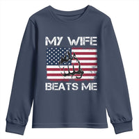 Funny Husband Sarcastic Youth Sweatshirt American Flag My Wife Beats Me - Wonder Print Shop