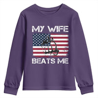 Funny Husband Sarcastic Youth Sweatshirt American Flag My Wife Beats Me - Wonder Print Shop