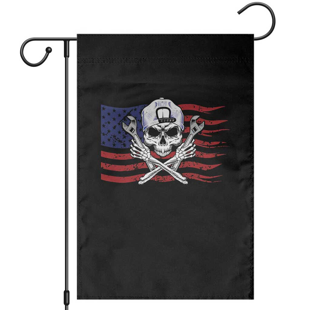Skeleton Mechanic Garden Flag American Flag Patriotic Car Repair - Wonder Print Shop