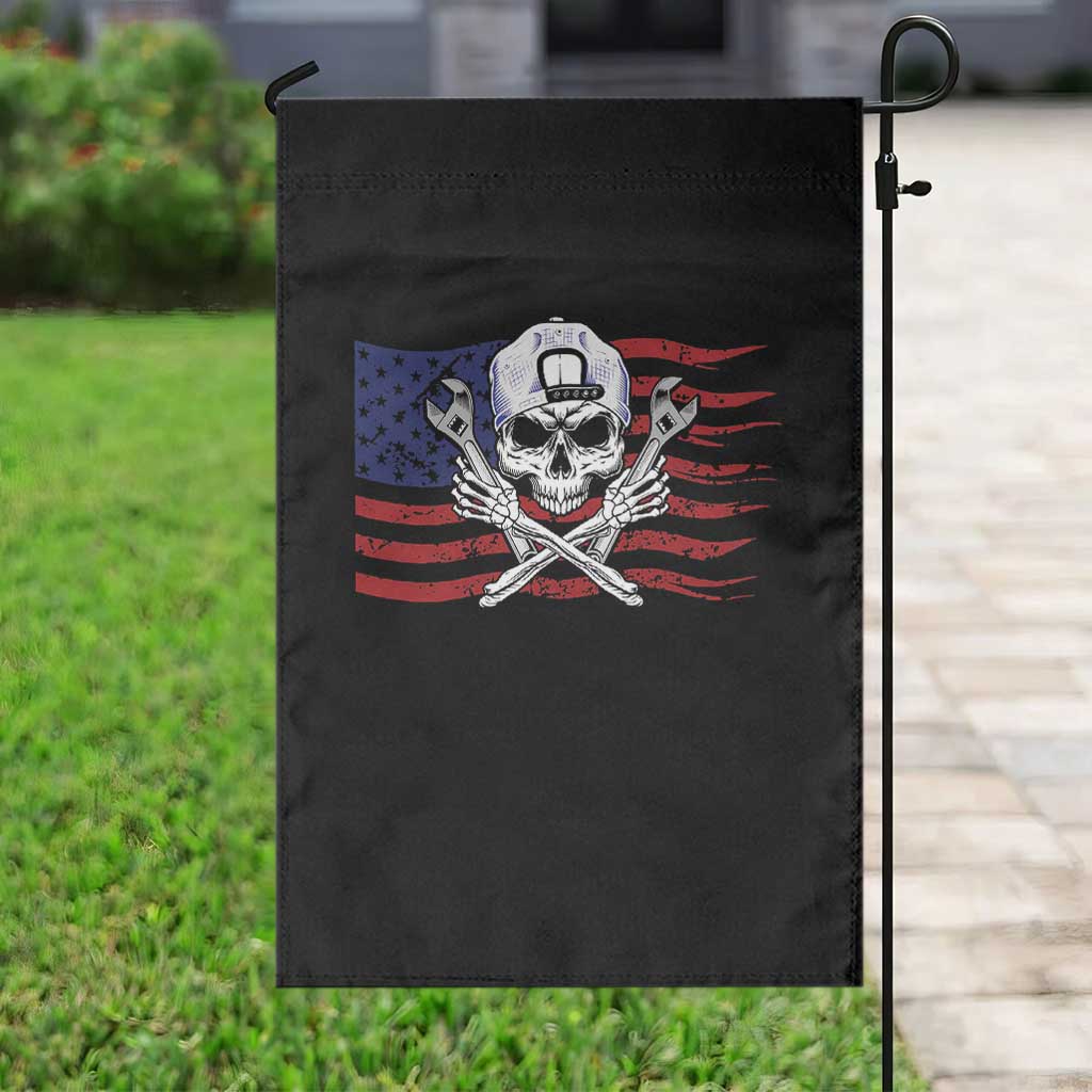Skeleton Mechanic Garden Flag American Flag Patriotic Car Repair - Wonder Print Shop