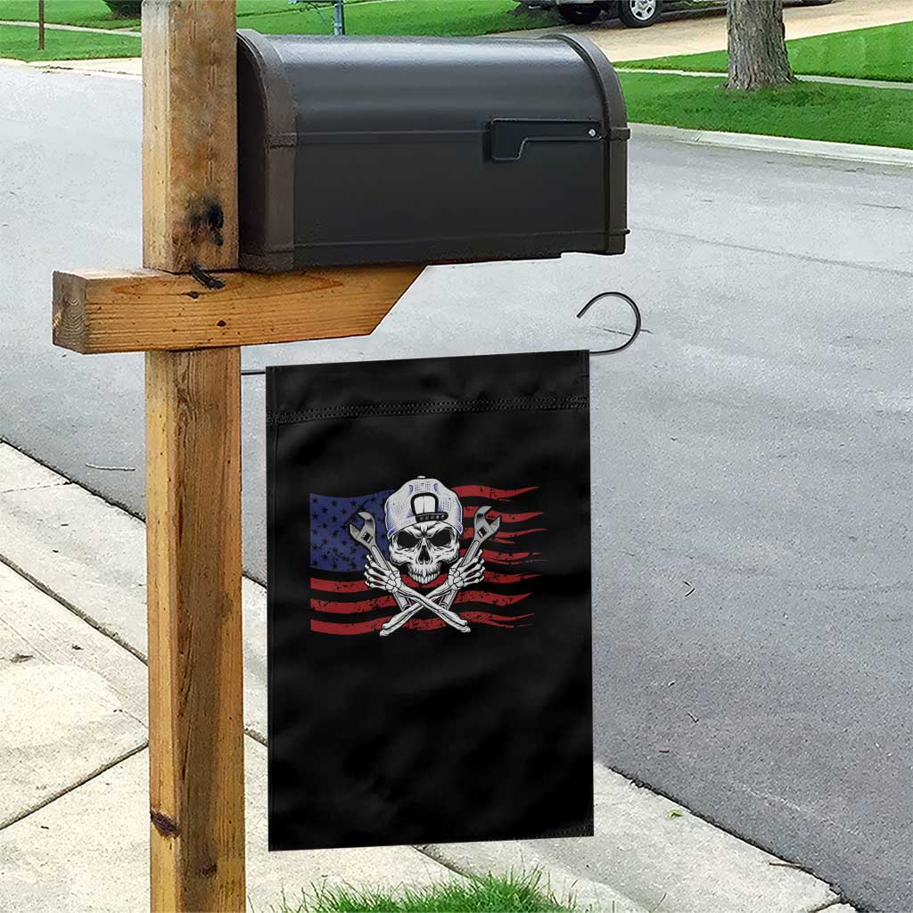 Skeleton Mechanic Garden Flag American Flag Patriotic Car Repair - Wonder Print Shop