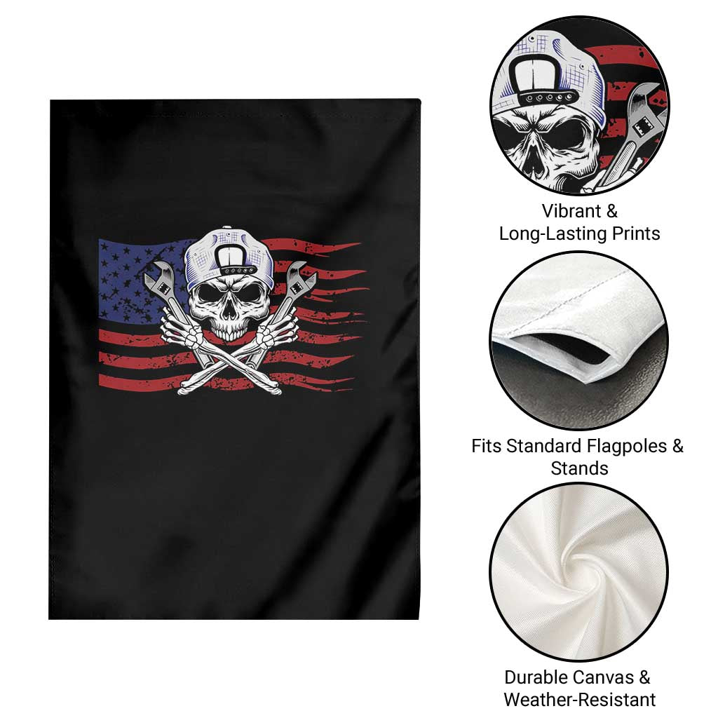 Skeleton Mechanic Garden Flag American Flag Patriotic Car Repair - Wonder Print Shop