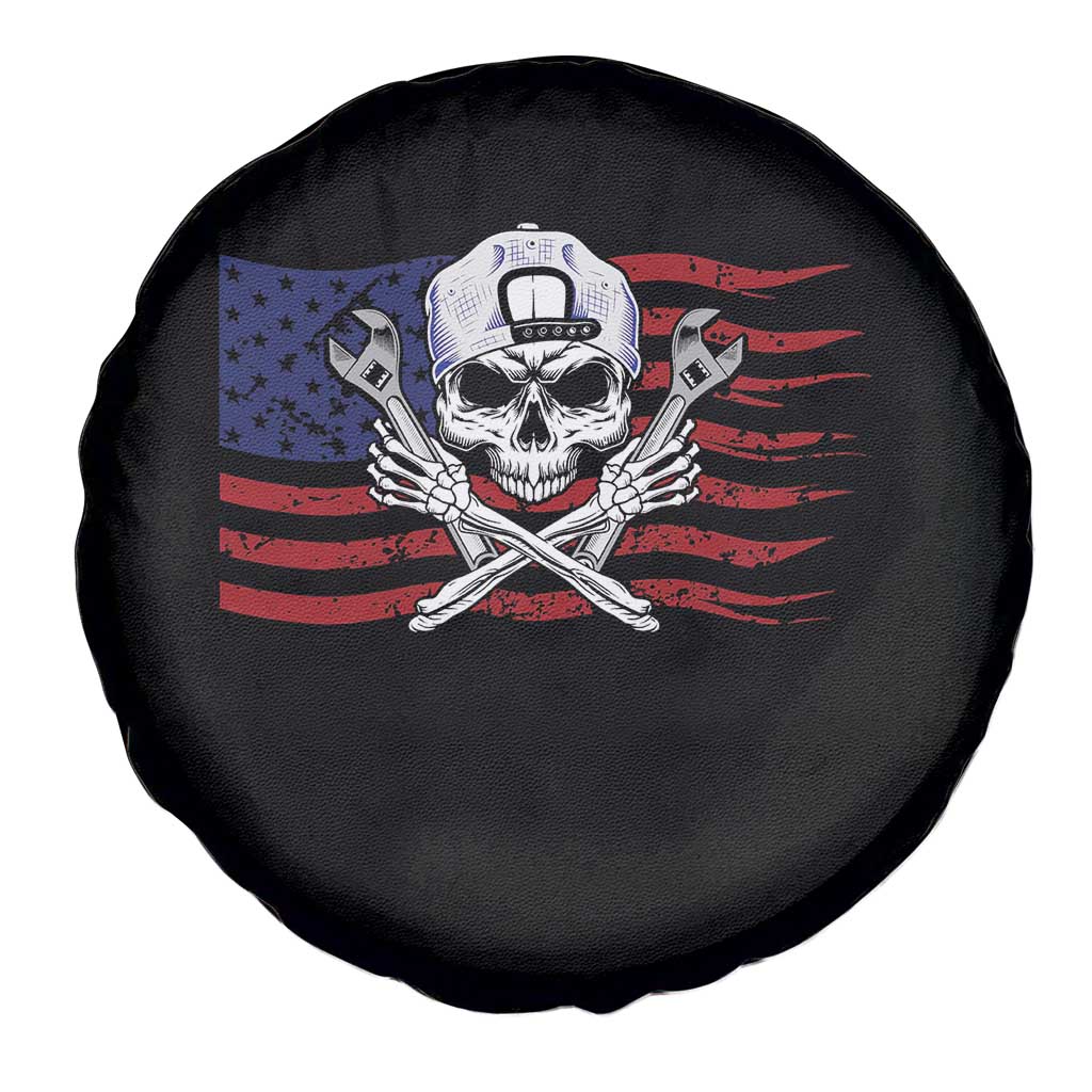 Skeleton Mechanic Spare Tire Cover American Flag Patriotic Car Repair - Wonder Print Shop