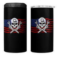 Skeleton Mechanic 4 in 1 Can Cooler Tumbler American Flag Patriotic Car Repair