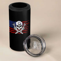 Skeleton Mechanic 4 in 1 Can Cooler Tumbler American Flag Patriotic Car Repair