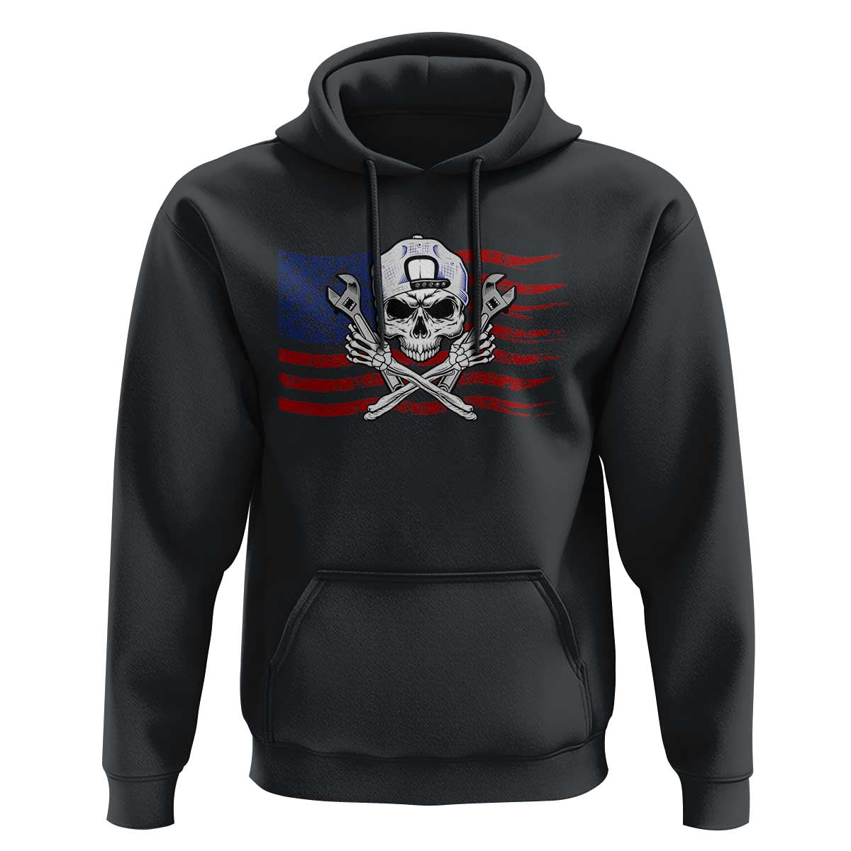 Skeleton Mechanic Hoodie American Flag Patriotic Car Repair - Wonder Print Shop