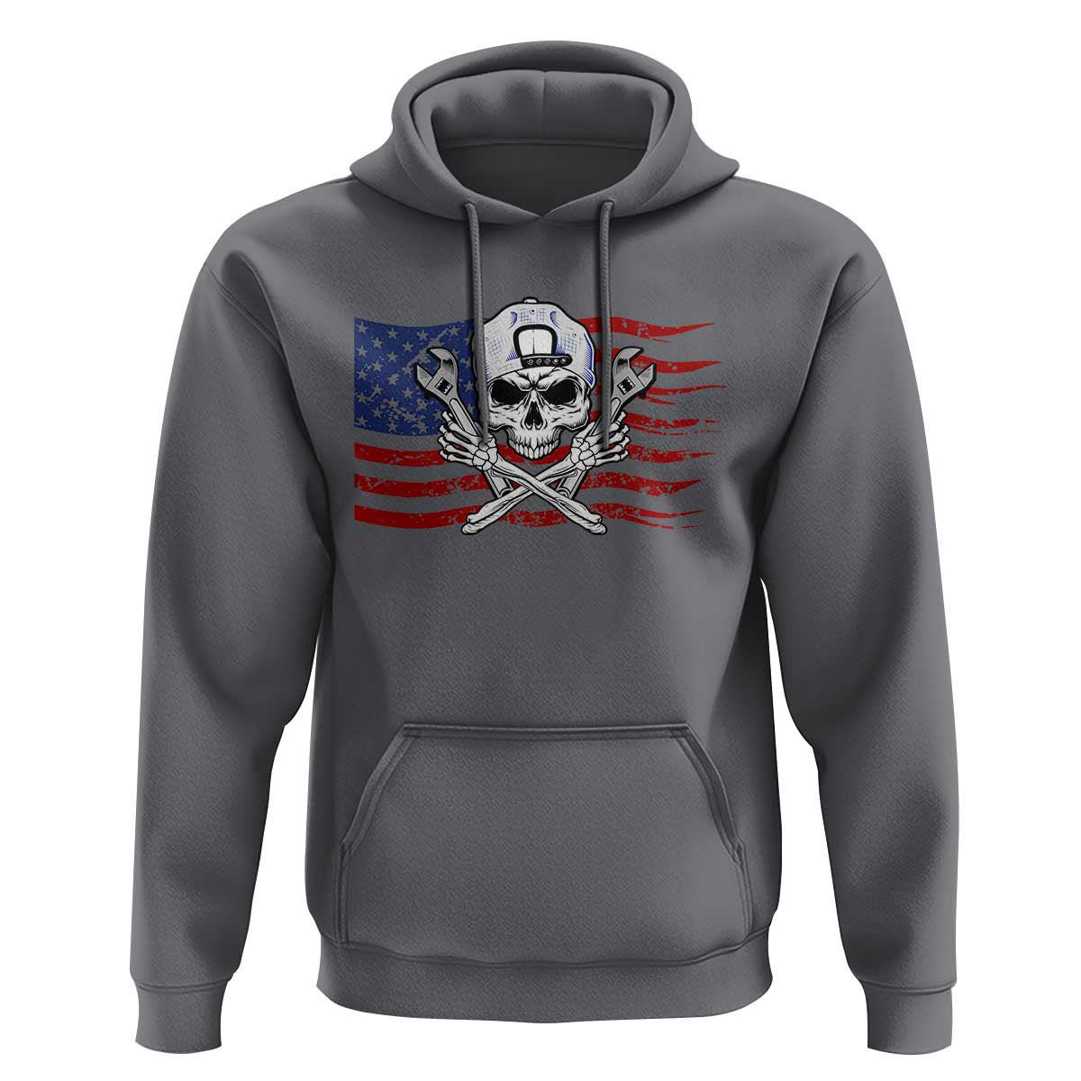 Skeleton Mechanic Hoodie American Flag Patriotic Car Repair - Wonder Print Shop