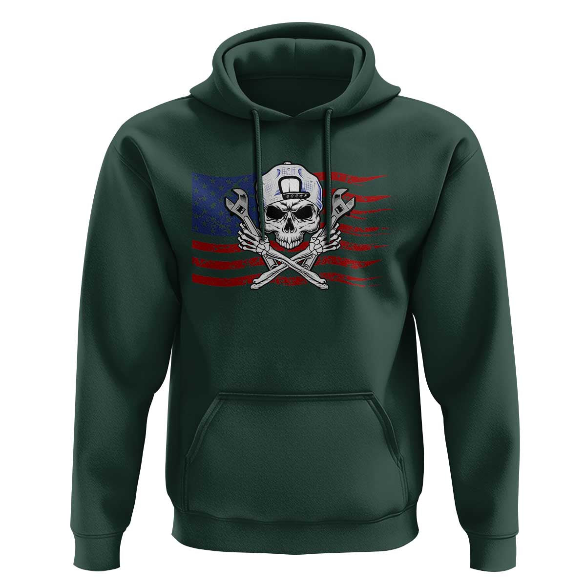 Skeleton Mechanic Hoodie American Flag Patriotic Car Repair - Wonder Print Shop