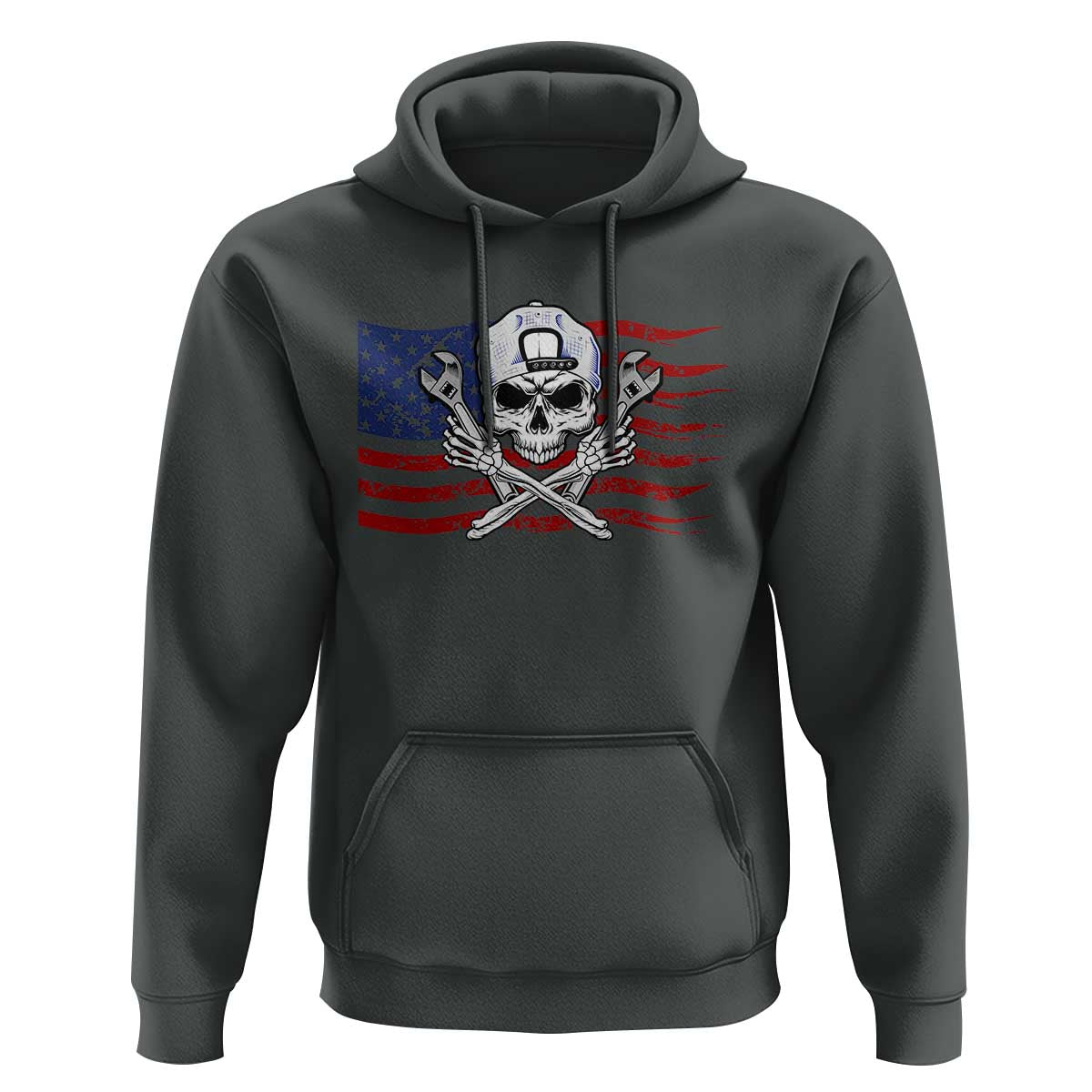 Skeleton Mechanic Hoodie American Flag Patriotic Car Repair - Wonder Print Shop