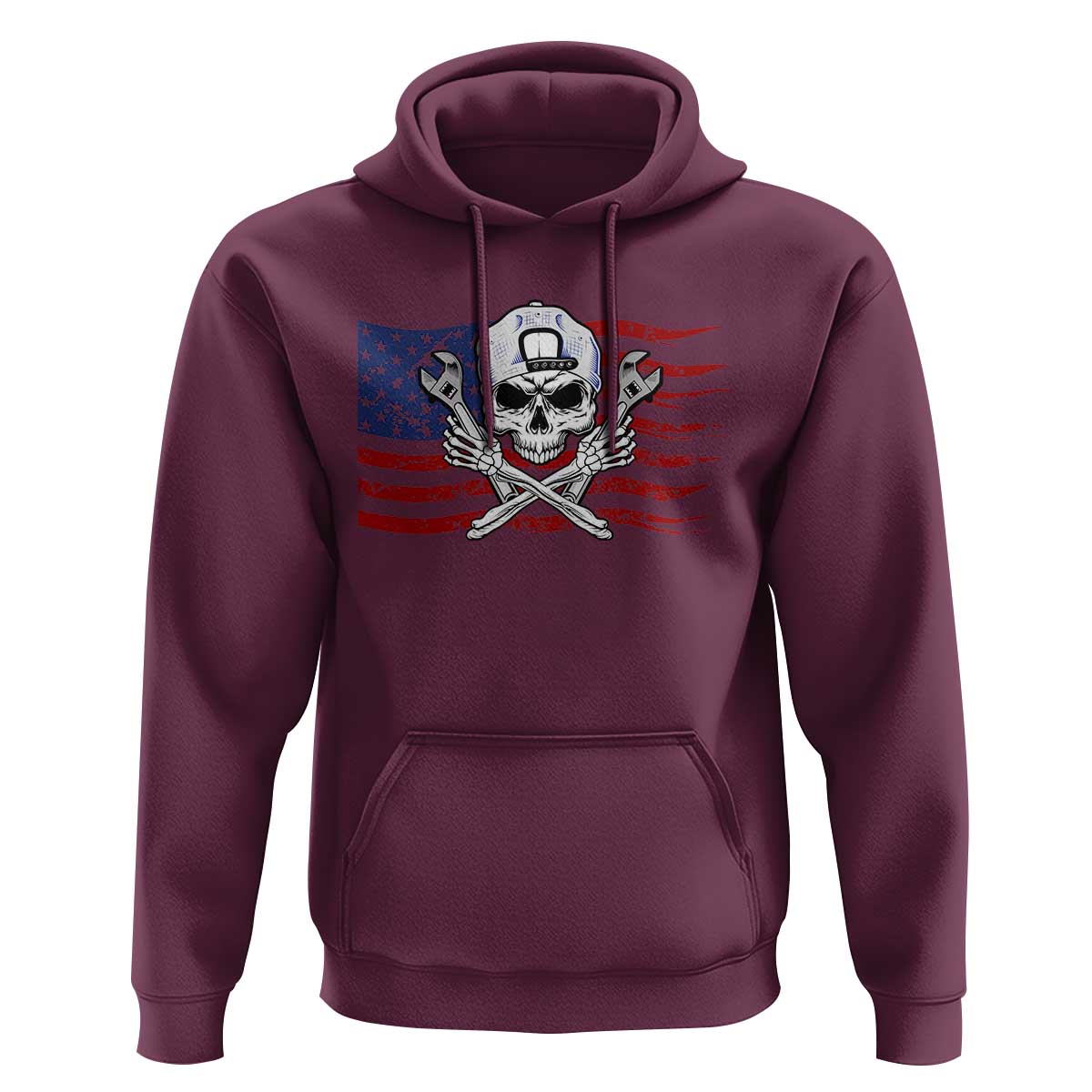 Skeleton Mechanic Hoodie American Flag Patriotic Car Repair - Wonder Print Shop