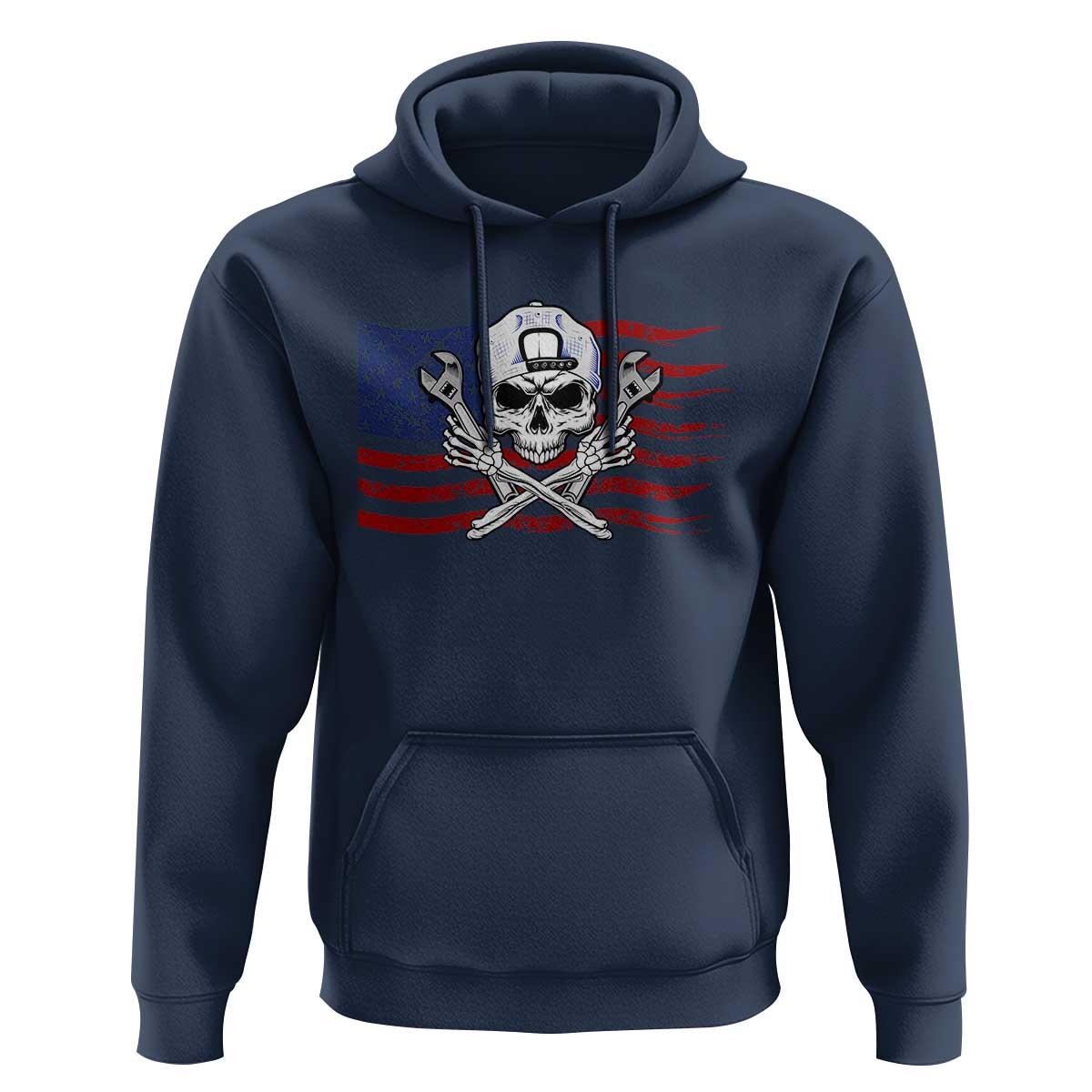 Skeleton Mechanic Hoodie American Flag Patriotic Car Repair - Wonder Print Shop