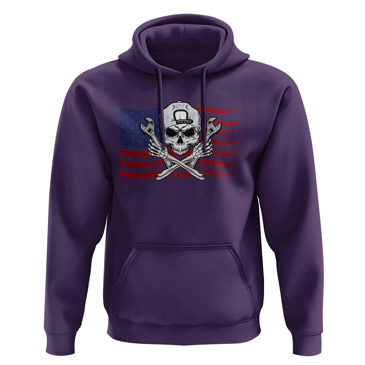 Skeleton Mechanic Hoodie American Flag Patriotic Car Repair - Wonder Print Shop