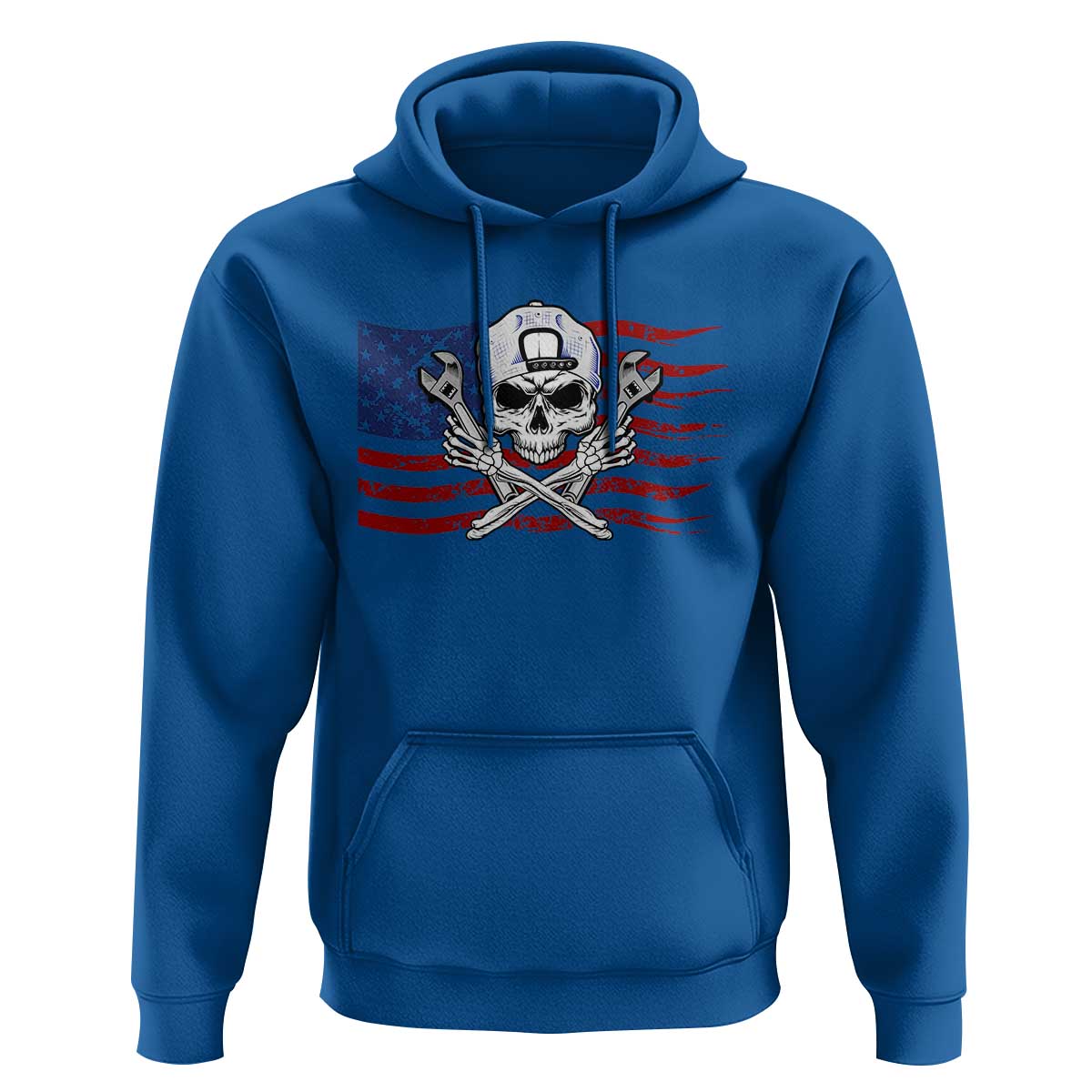 Skeleton Mechanic Hoodie American Flag Patriotic Car Repair - Wonder Print Shop