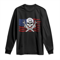 Skeleton Mechanic Long Sleeve Shirt American Flag Patriotic Car Repair - Wonder Print Shop