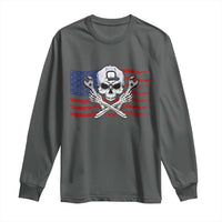 Skeleton Mechanic Long Sleeve Shirt American Flag Patriotic Car Repair - Wonder Print Shop