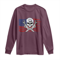 Skeleton Mechanic Long Sleeve Shirt American Flag Patriotic Car Repair - Wonder Print Shop