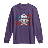 Skeleton Mechanic Long Sleeve Shirt American Flag Patriotic Car Repair - Wonder Print Shop