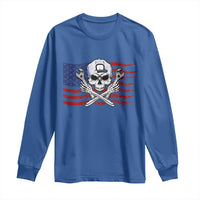 Skeleton Mechanic Long Sleeve Shirt American Flag Patriotic Car Repair - Wonder Print Shop