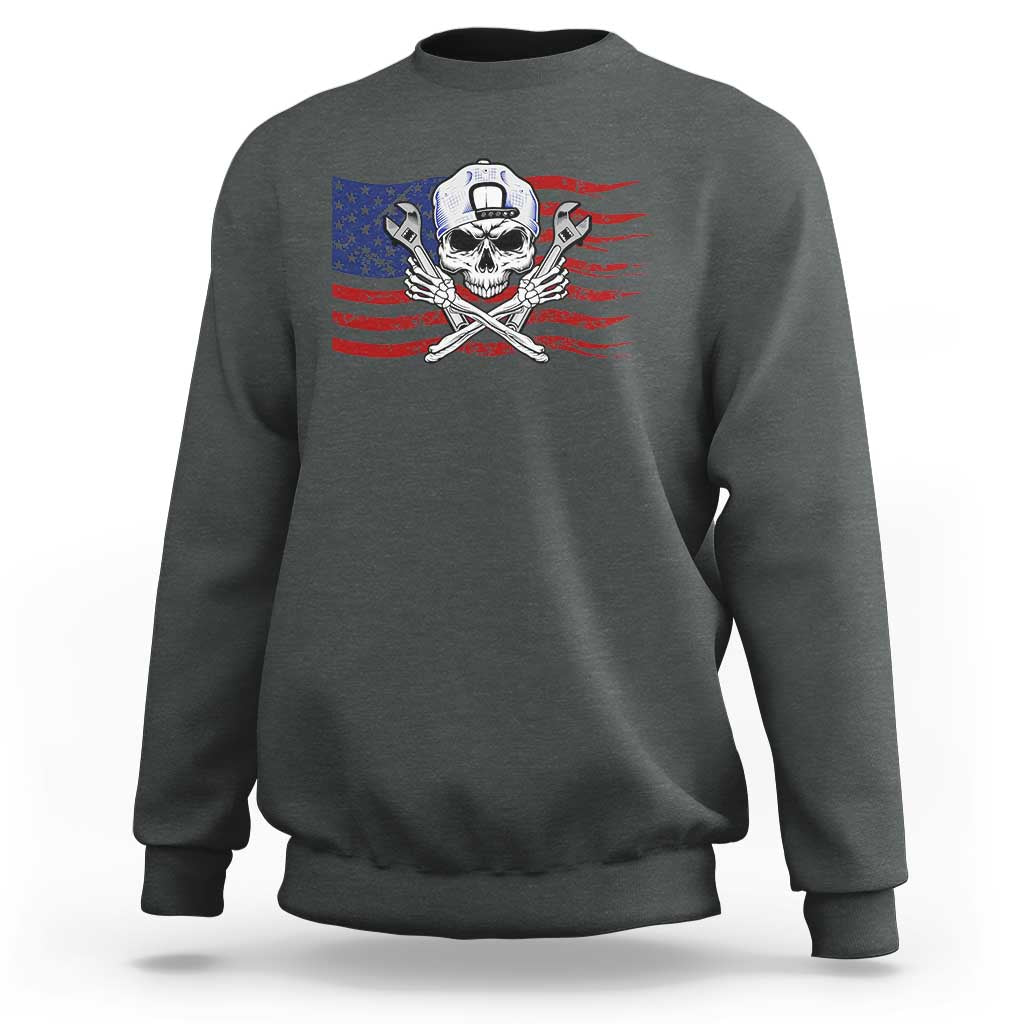 Skeleton Mechanic Sweatshirt American Flag Patriotic Car Repair - Wonder Print Shop