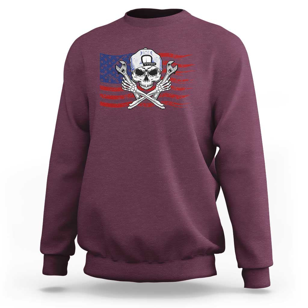 Skeleton Mechanic Sweatshirt American Flag Patriotic Car Repair - Wonder Print Shop