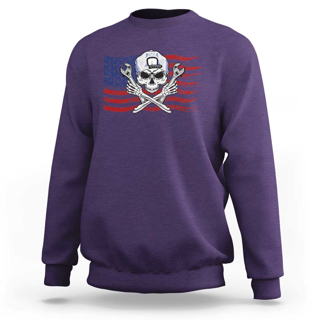 Skeleton Mechanic Sweatshirt American Flag Patriotic Car Repair - Wonder Print Shop
