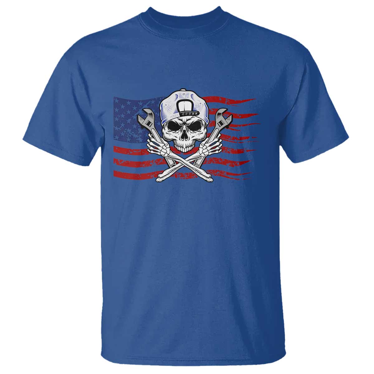 Skeleton Mechanic T Shirt American Flag Patriotic Car Repair - Wonder Print Shop