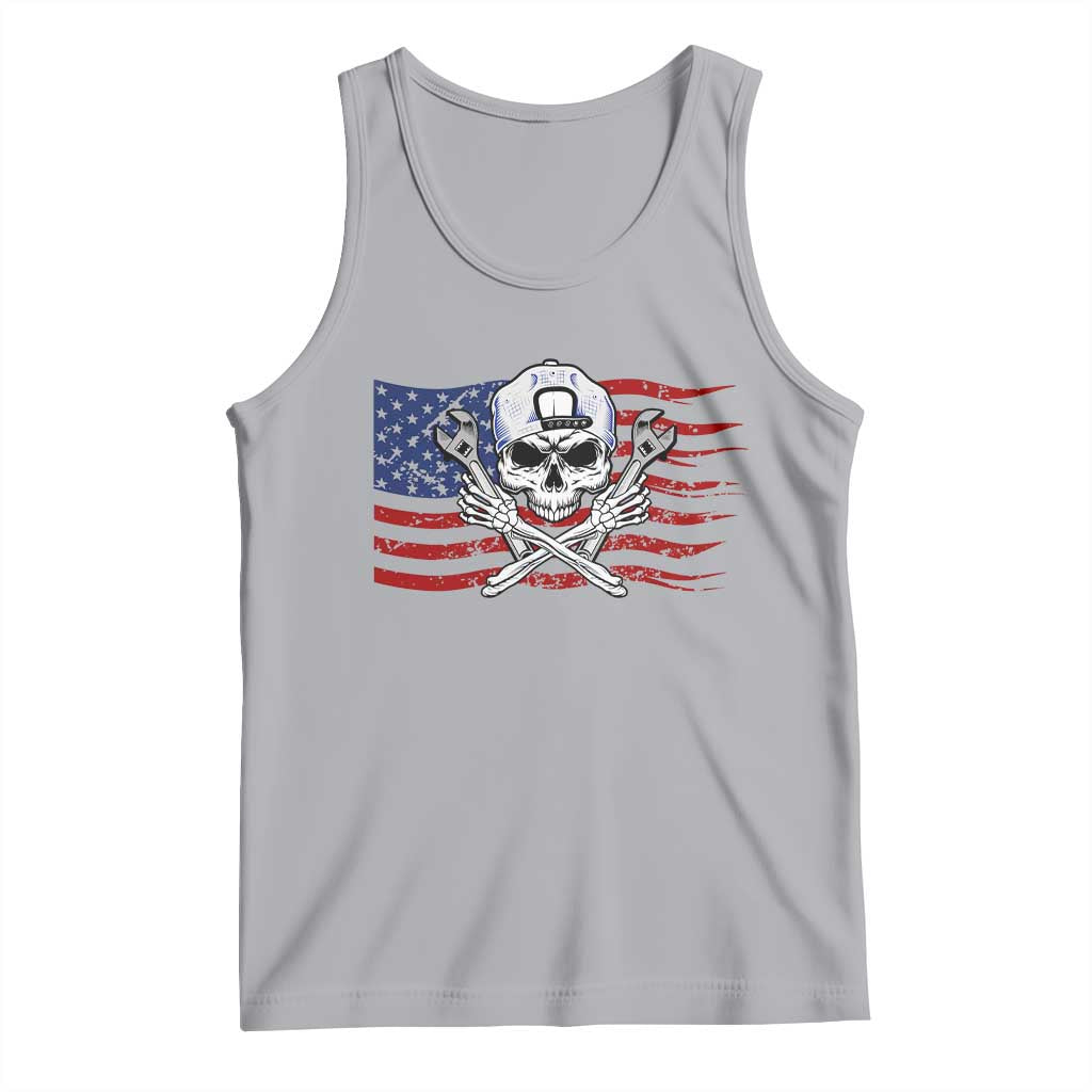 Skeleton Mechanic Tank Top American Flag Patriotic Car Repair - Wonder Print Shop