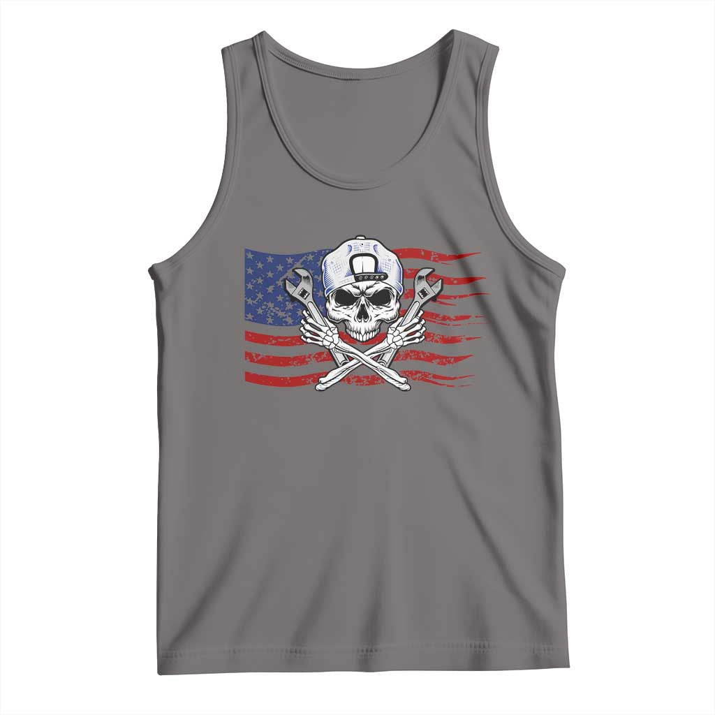 Skeleton Mechanic Tank Top American Flag Patriotic Car Repair - Wonder Print Shop