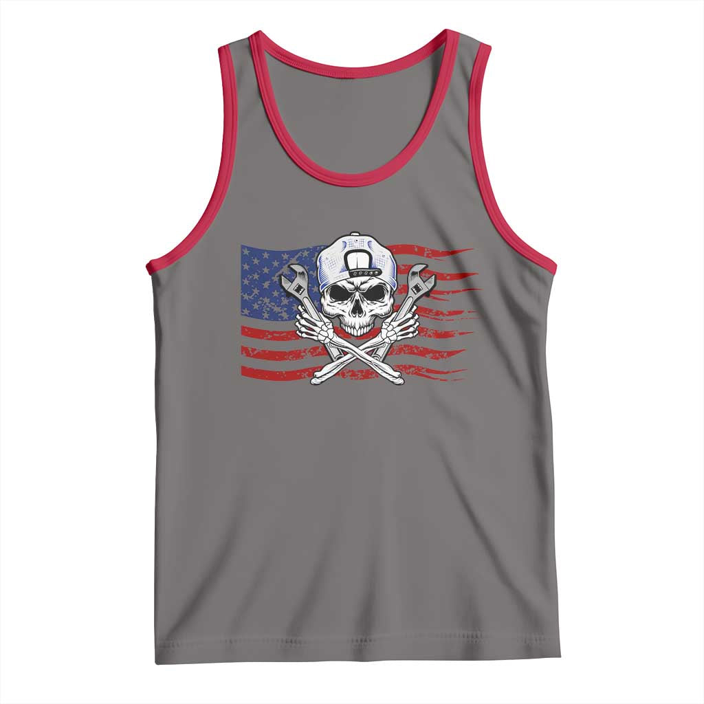 Skeleton Mechanic Tank Top American Flag Patriotic Car Repair - Wonder Print Shop