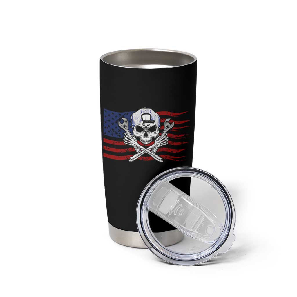 Skeleton Mechanic Tumbler Cup American Flag Patriotic Car Repair