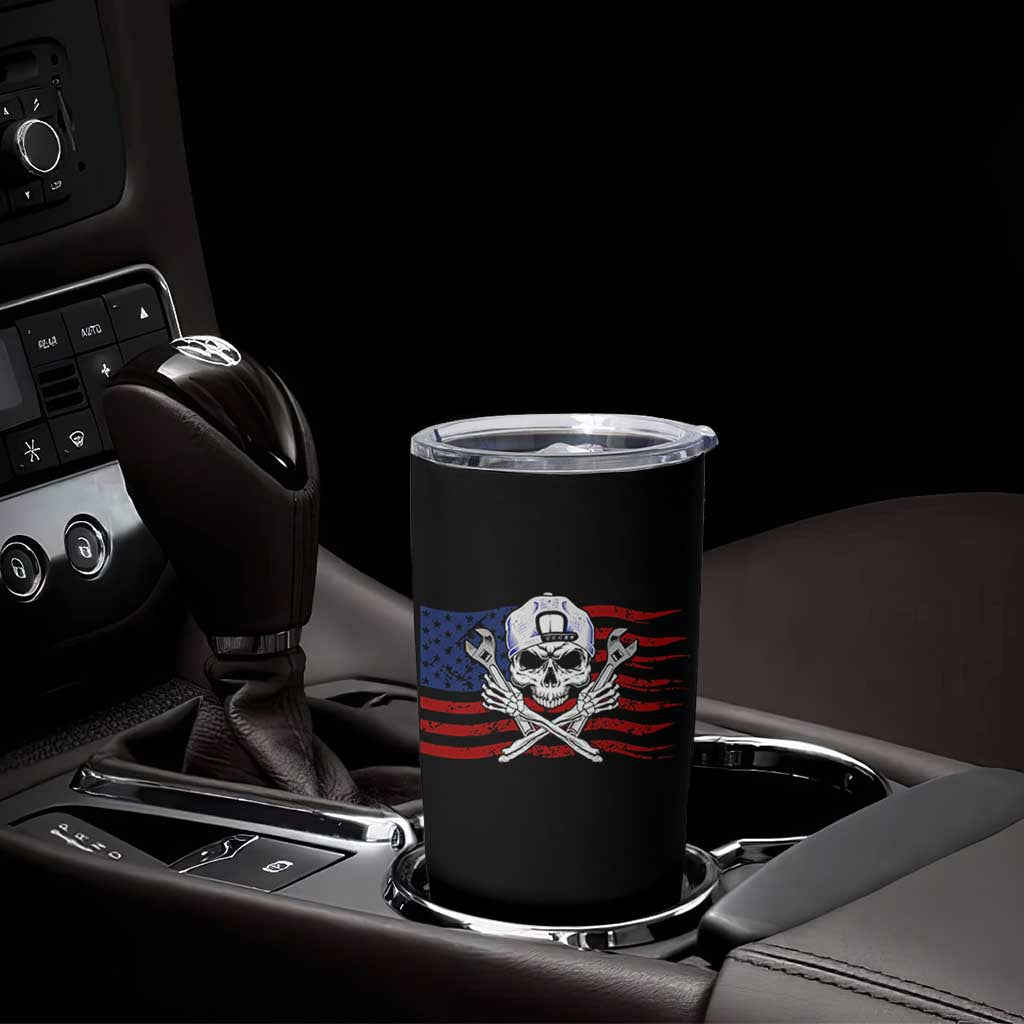 Skeleton Mechanic Tumbler Cup American Flag Patriotic Car Repair