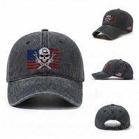 Skeleton Mechanic Washed Cotton Baseball Cap American Flag Patriotic Car Repair