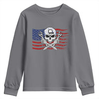 Skeleton Mechanic Youth Sweatshirt American Flag Patriotic Car Repair - Wonder Print Shop