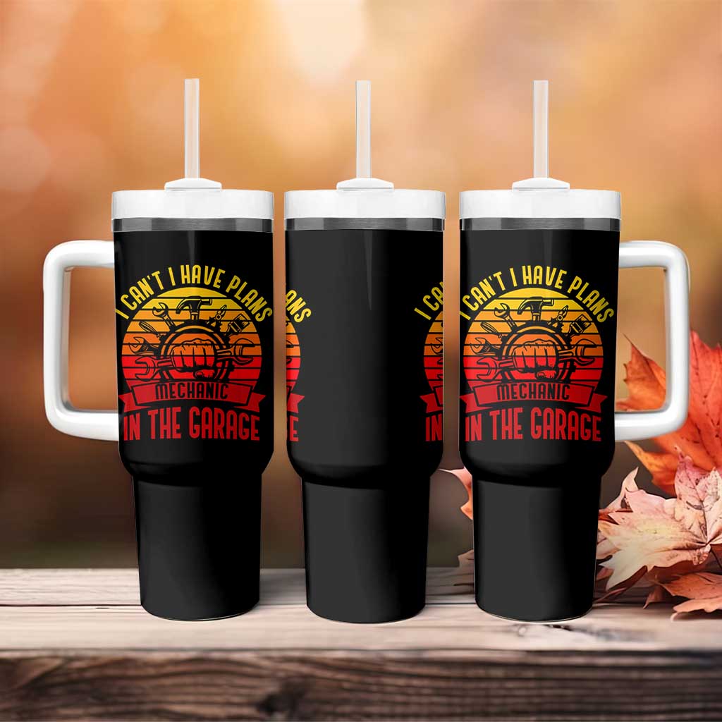 Funny Car Mechanic Tumbler With Handle I Cant I Have Plans In The Garage