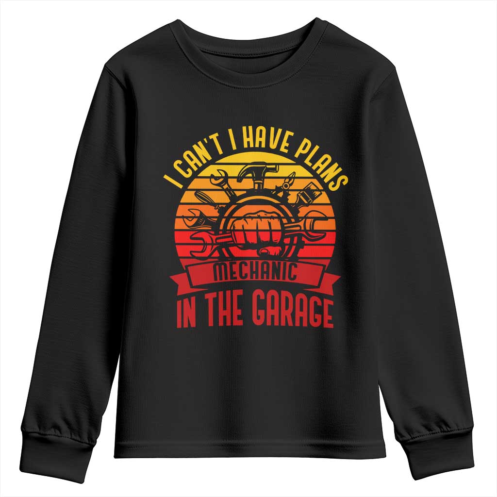Funny Car Mechanic Youth Sweatshirt I Cant I Have Plans In The Garage - Wonder Print Shop