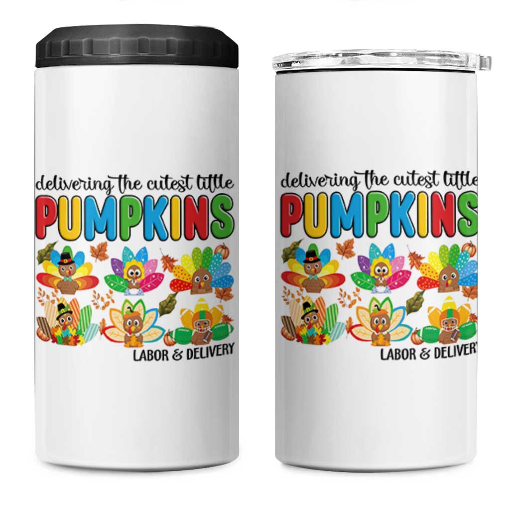 Thanksgiving Labor And Delivery Nurse 4 in 1 Can Cooler Tumbler Cutest Turkeys