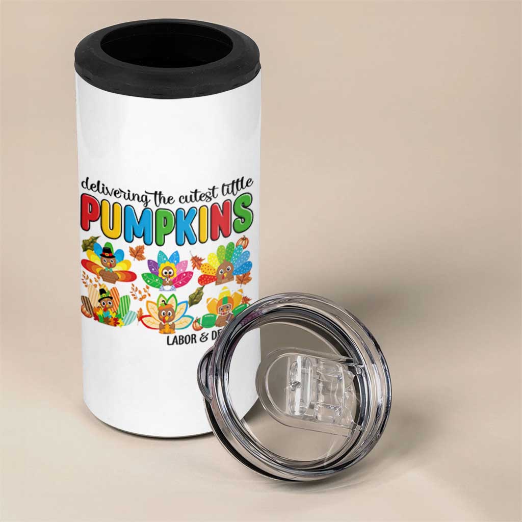 Thanksgiving Labor And Delivery Nurse 4 in 1 Can Cooler Tumbler Cutest Turkeys