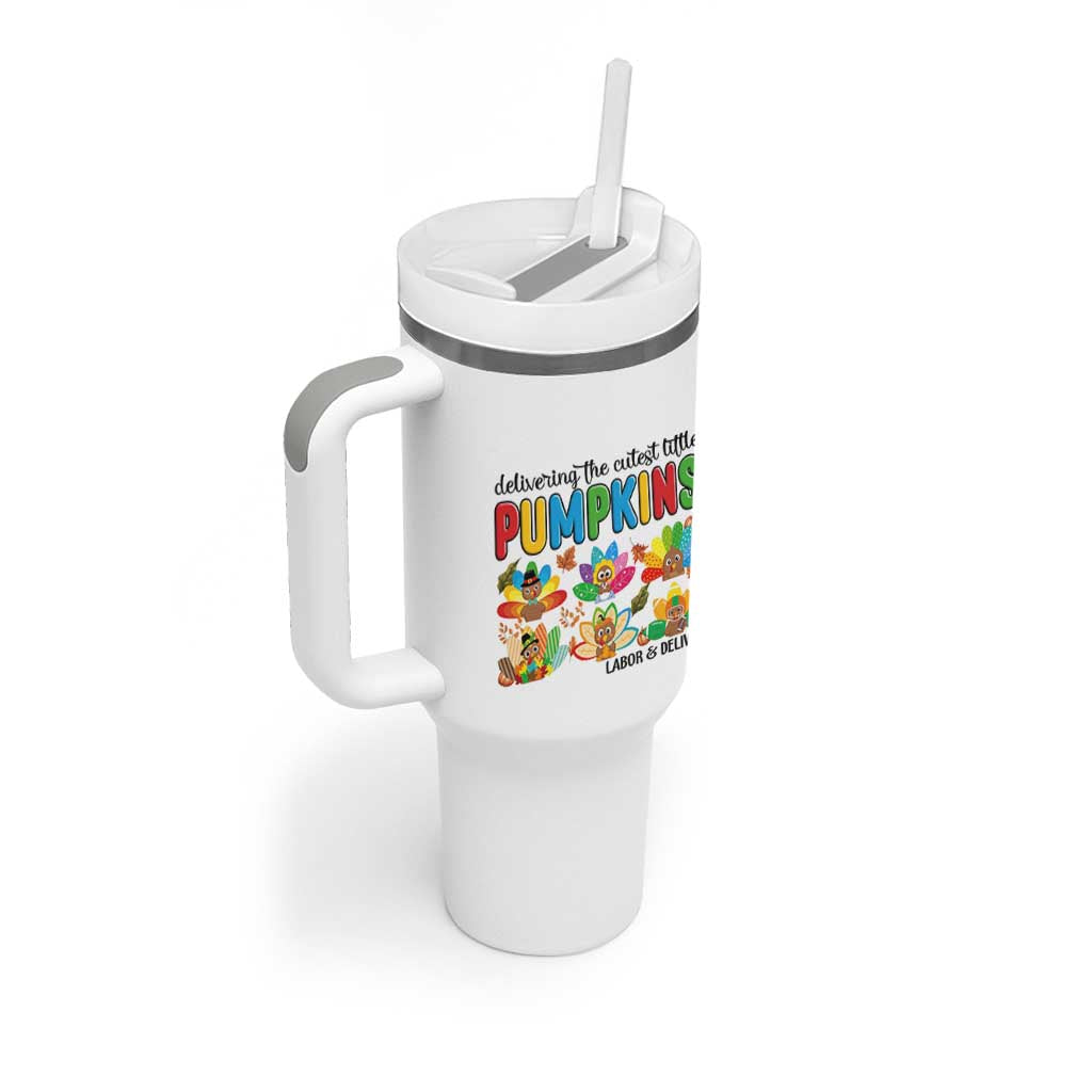 Thanksgiving Labor And Delivery Nurse Tumbler With Handle Cutest Turkeys