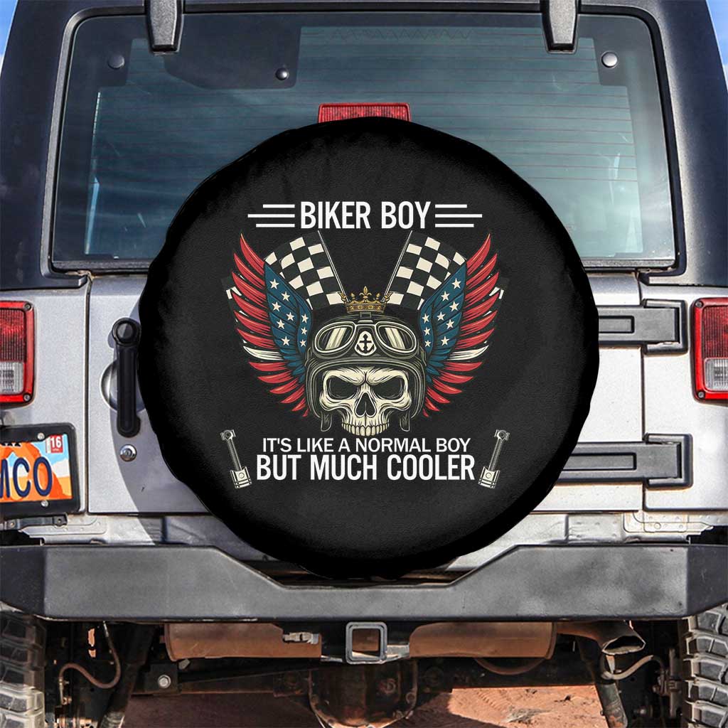Skull Biker American Flag Motorcycle Biker Son Spare Tire Cover - Wonder Print Shop