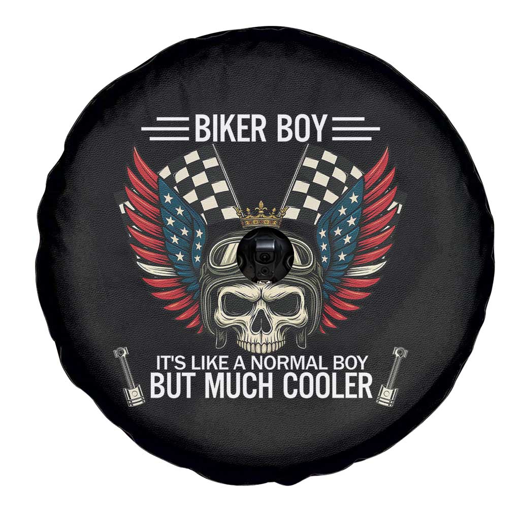 Skull Biker American Flag Motorcycle Biker Son Spare Tire Cover - Wonder Print Shop