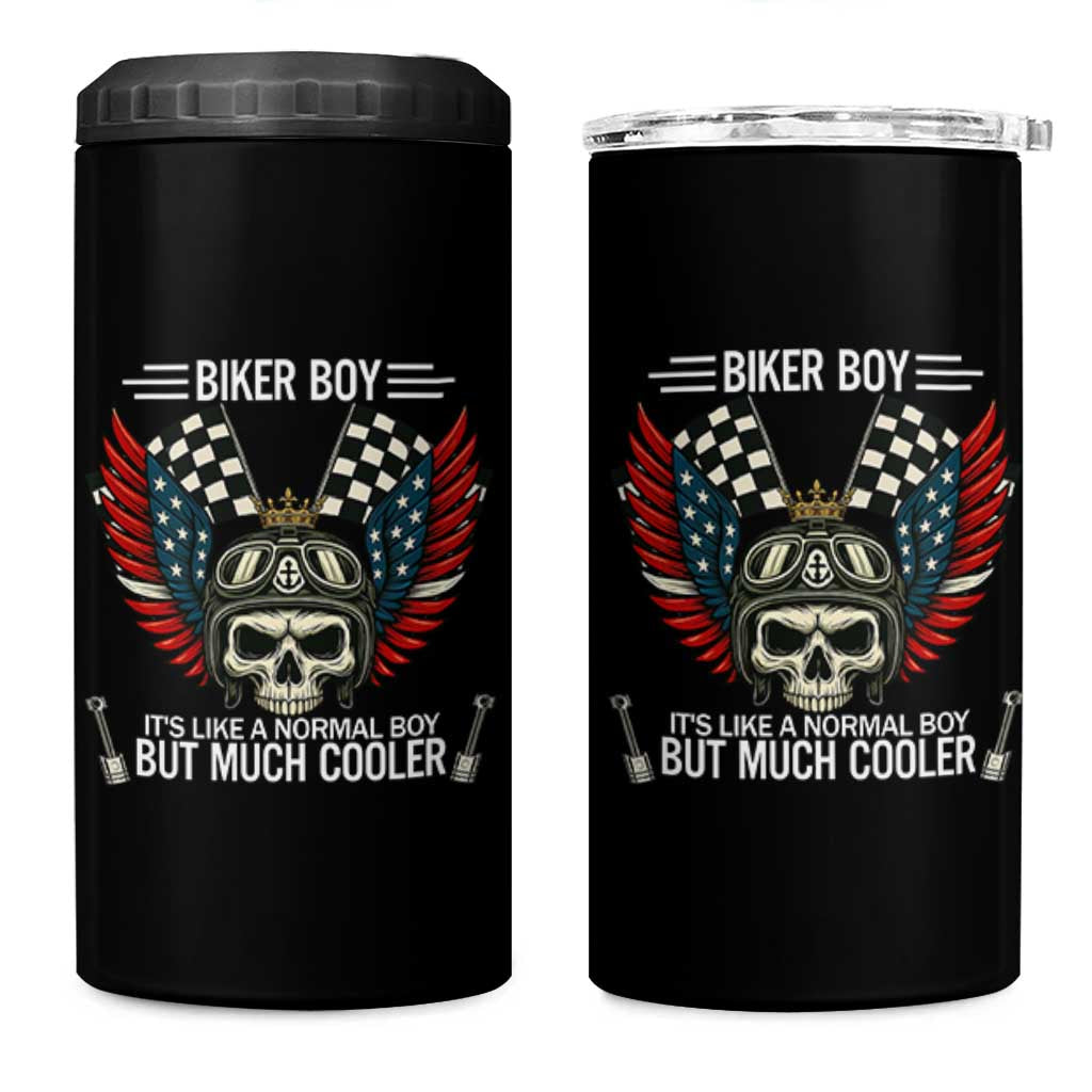 Skull Biker American Flag Motorcycle Biker Son 4 in 1 Can Cooler Tumbler