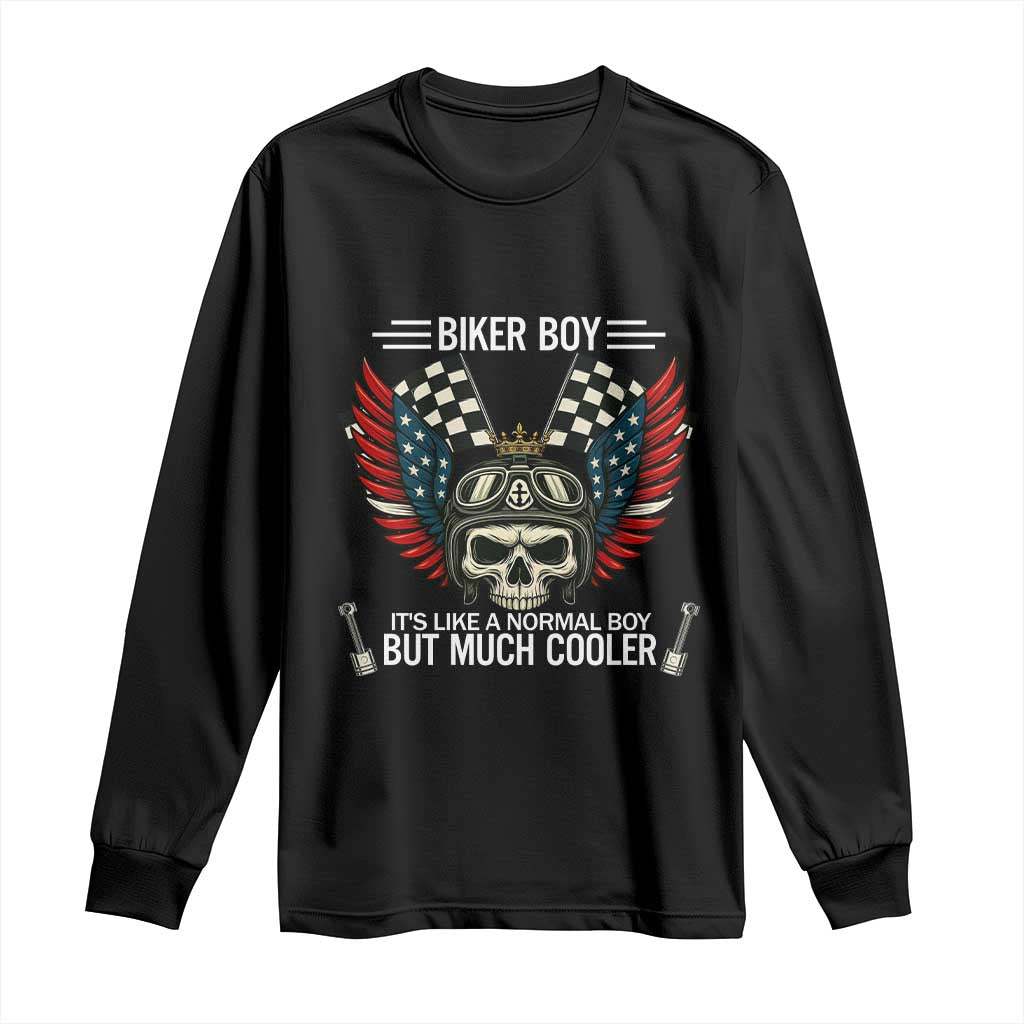 Skull Biker American Flag Motorcycle Biker Son Long Sleeve Shirt - Wonder Print Shop