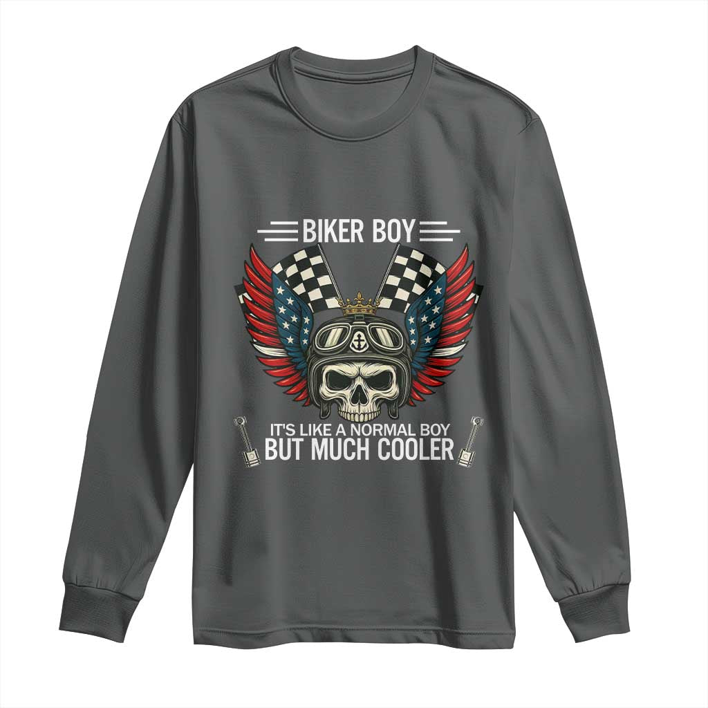 Skull Biker American Flag Motorcycle Biker Son Long Sleeve Shirt - Wonder Print Shop