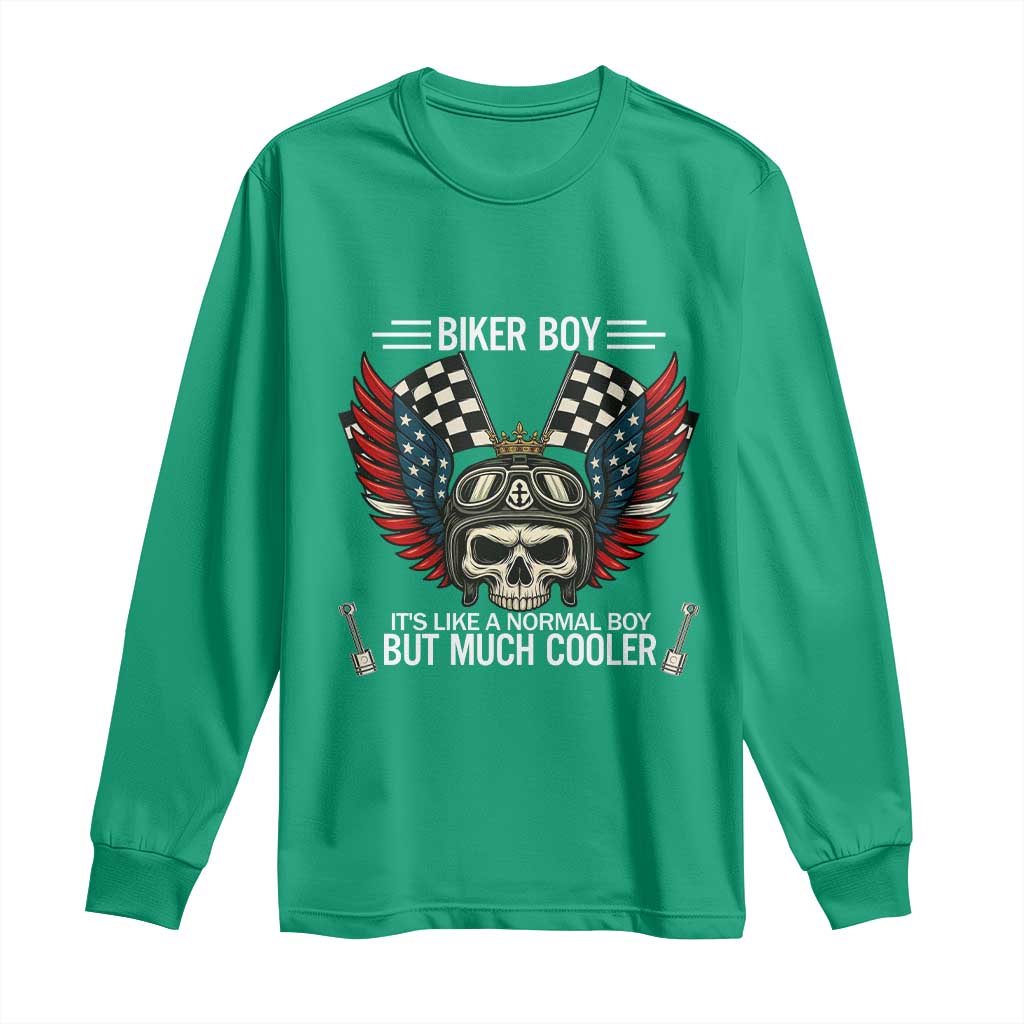 Skull Biker American Flag Motorcycle Biker Son Long Sleeve Shirt - Wonder Print Shop