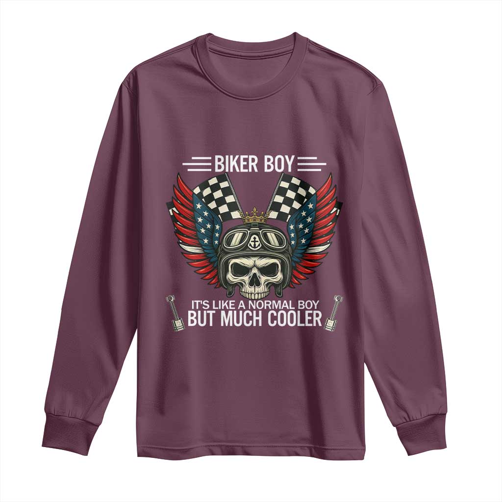 Skull Biker American Flag Motorcycle Biker Son Long Sleeve Shirt - Wonder Print Shop