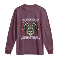 Skull Biker American Flag Motorcycle Biker Son Long Sleeve Shirt - Wonder Print Shop